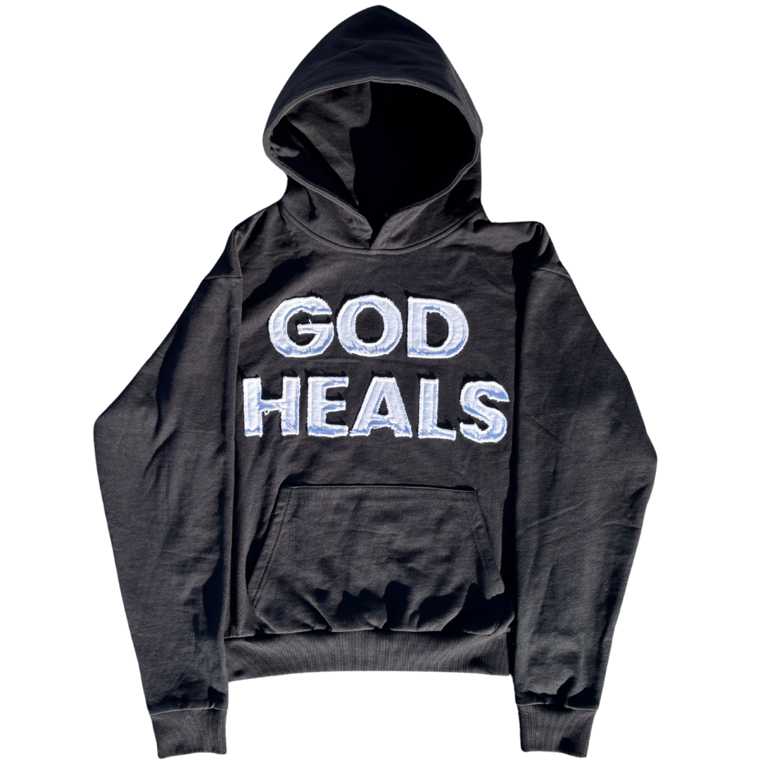 God heals black hoodie